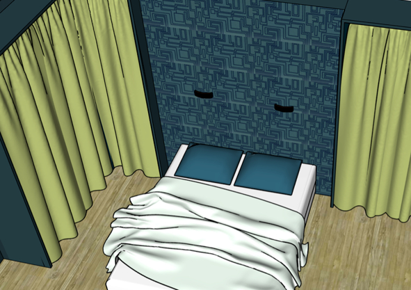 dessin 3D sketchup d'une chambre avec dressing par Liza Lena